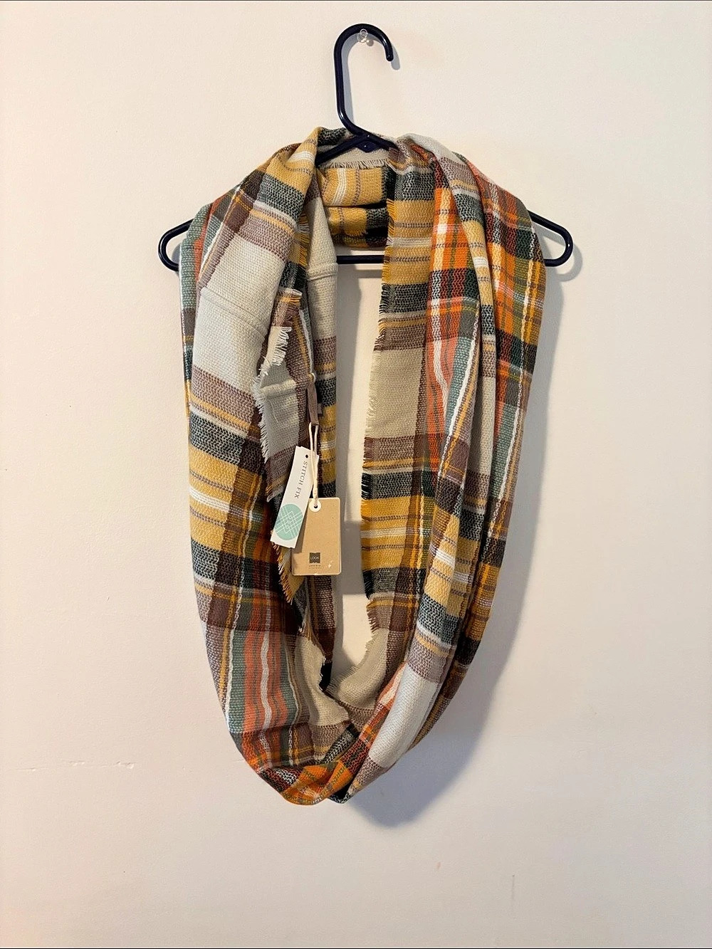Look by Mindy McSeer Infinity Scarf Plaid in Brown & Yellow NWT